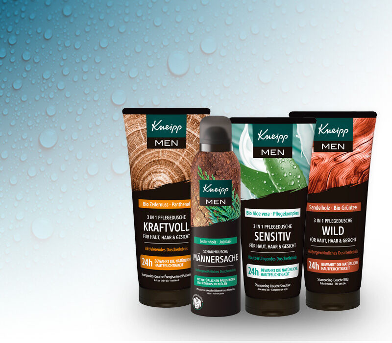 Abbildung einiger Produkte der Kneipp MEN-Serie