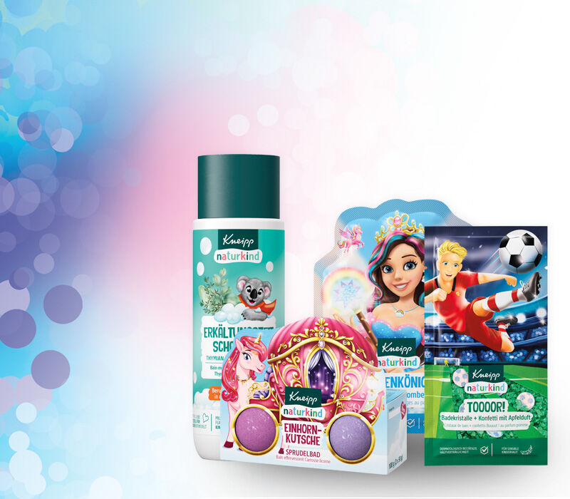 Abbildung einiger Produkte der Kneipp Naturkind-Serie