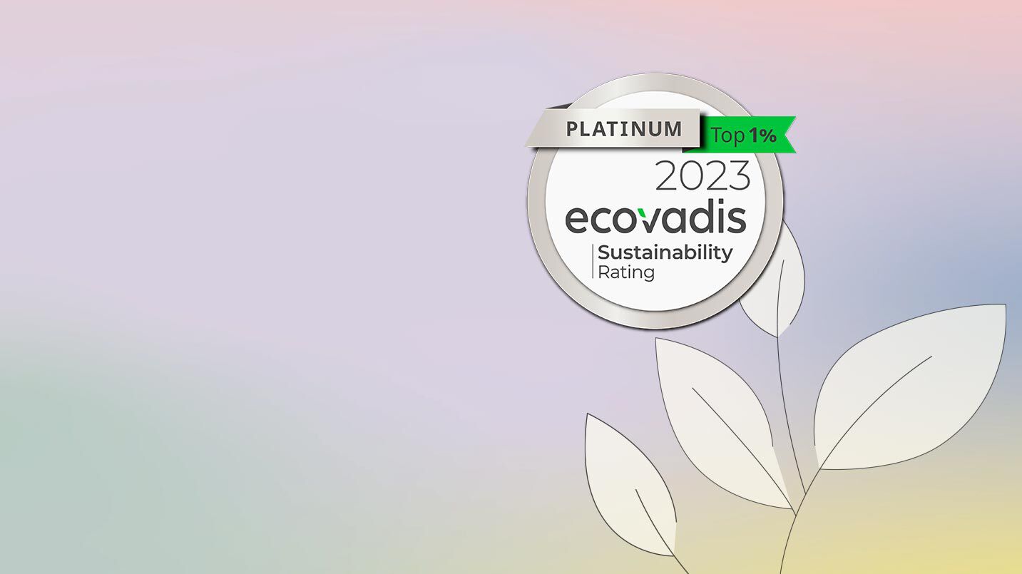 Erneut Platin im EcoVadis Nachhaltigkeitsrating, das Bild zeigt das EcoVadis-Logo auf buntem Farbverlauf