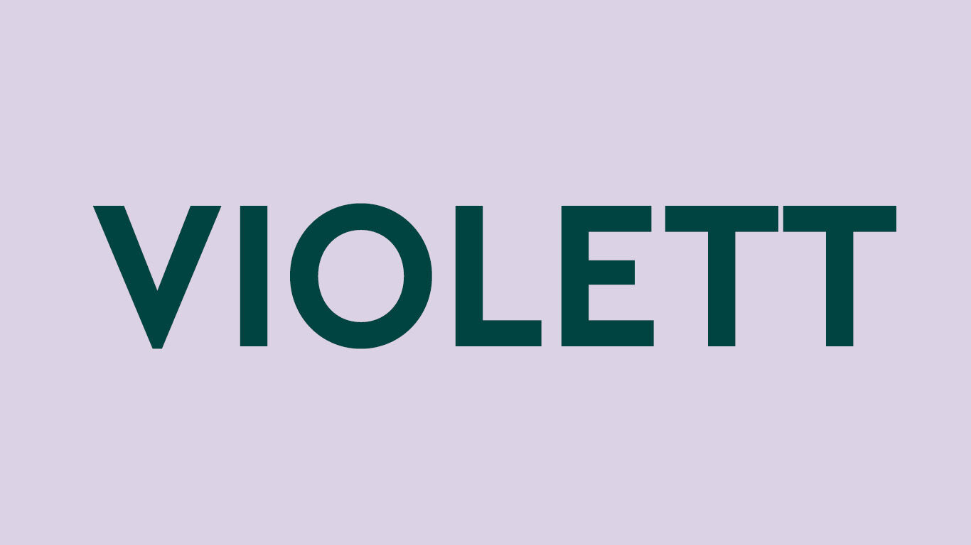 Violetter Hintergrund mit dem Text "violett" in dunkelgrün.