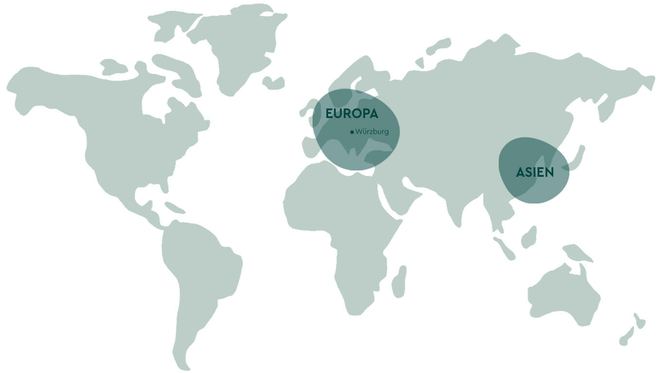 Landkarte mit Markierungen, auf den L&auml;ndern in denen Kneipp vertreten ist. 