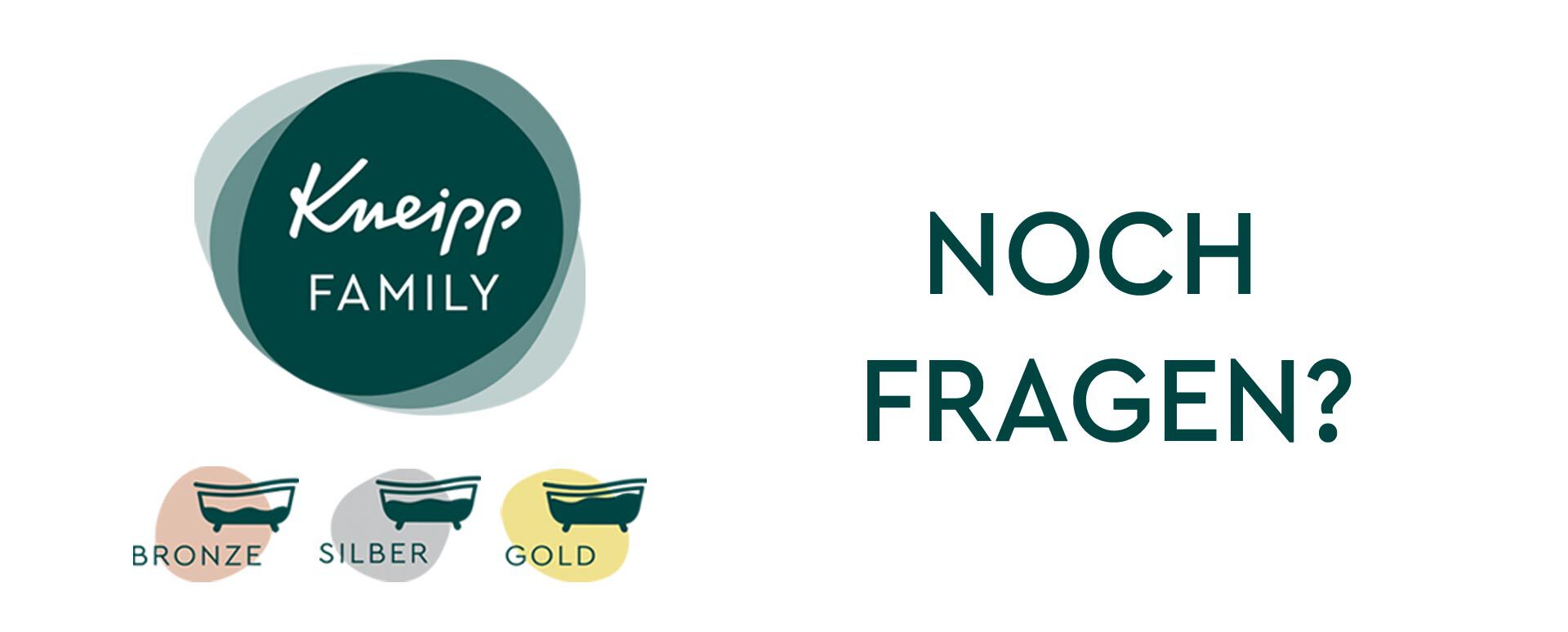 Logo der Kneipp Family und Status Symbole bronze, silber, gold und Text "Noch Fragen?"