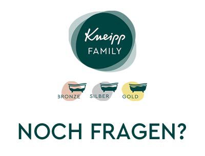 Logo der Kneipp Family und Status Symbole bronze, silber, gold und Text "Noch Fragen?"