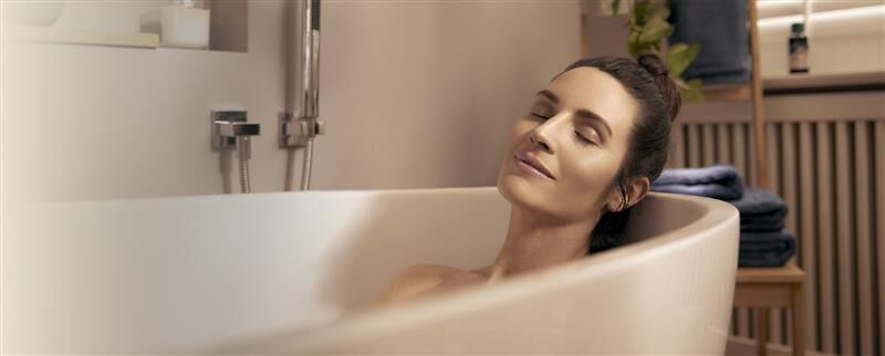 woman soaking in a Good Night mineral bath 