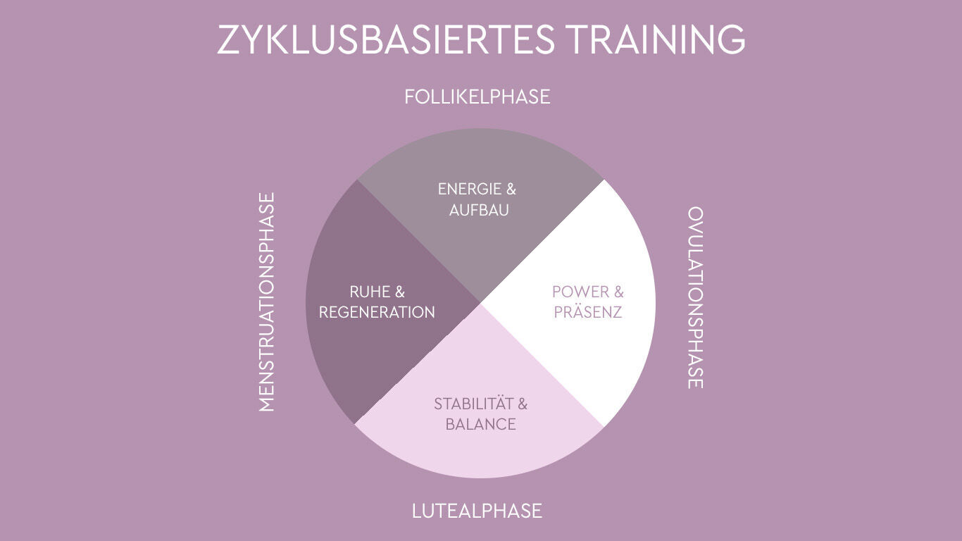 Illustration: Der weibliche Zyklus l&auml;sst sich in 4 Zyklen unterteilen: Follikelphase, Ovulationsphase, Lutealphase &amp; Menstruationsphase