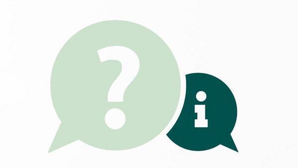 Two green speech bubbles with a question mark and an exclamation mark in each.