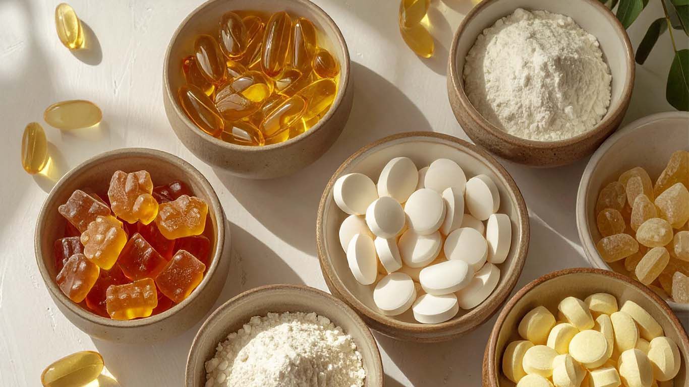 Divers compl&eacute;ments alimentaires en barquettes c&eacute;ramiques