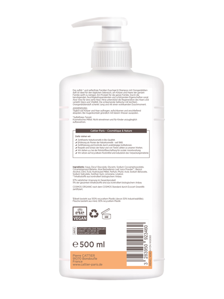 Cattier Familien Duschgel & Shampoo Orangenblüte - Rückansicht