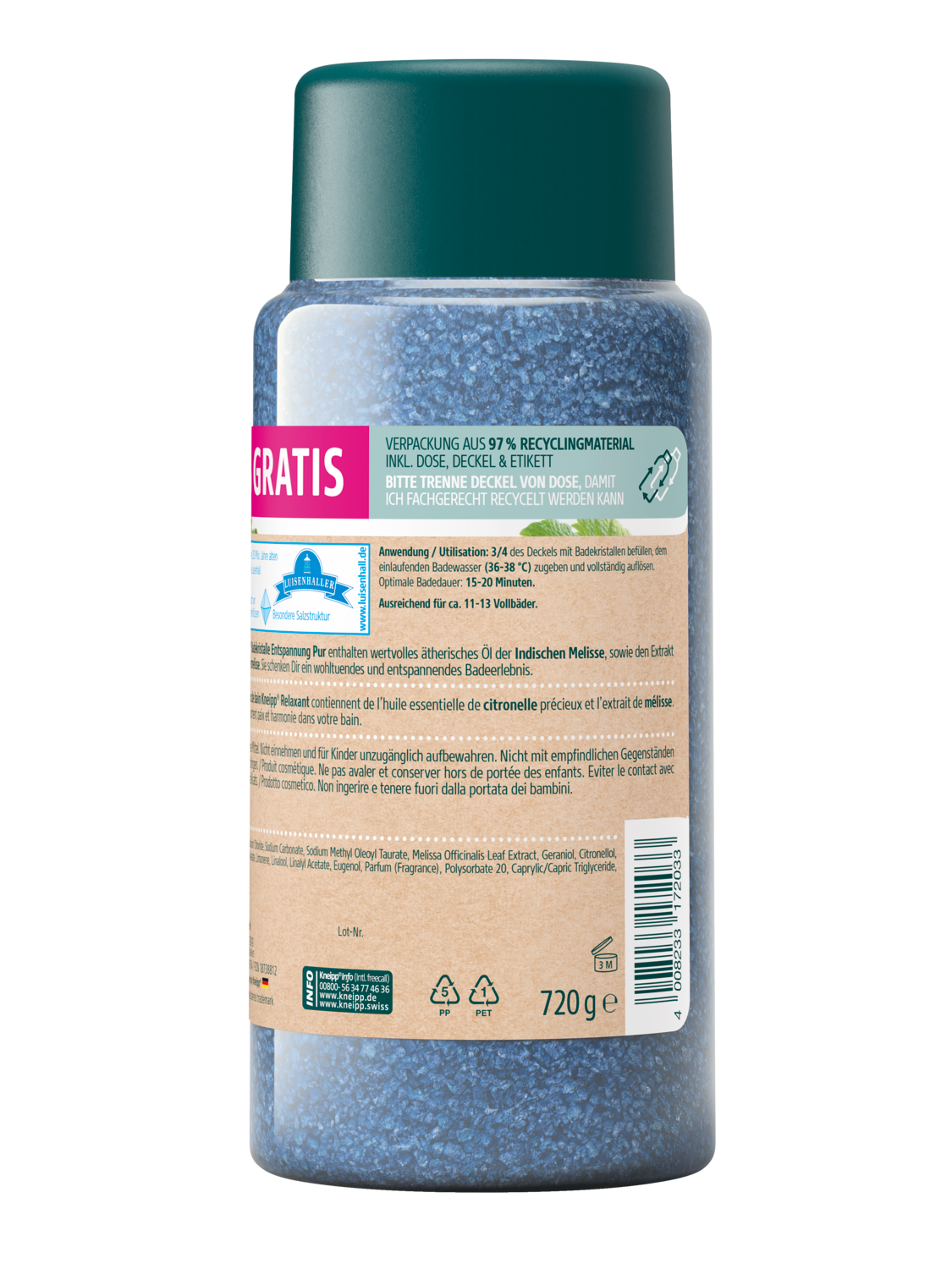 Badekristalle Entspannung Pur + 20% gratis - R&uuml;ckansicht