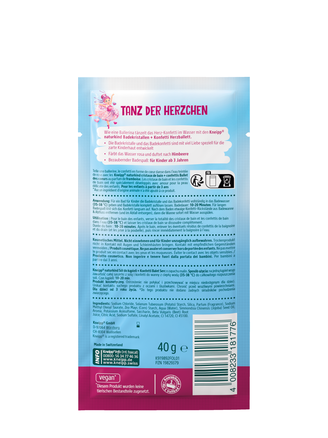 Kneipp naturkind Badekristalle Konfetti Herzballet 40g - R&uuml;ckansicht