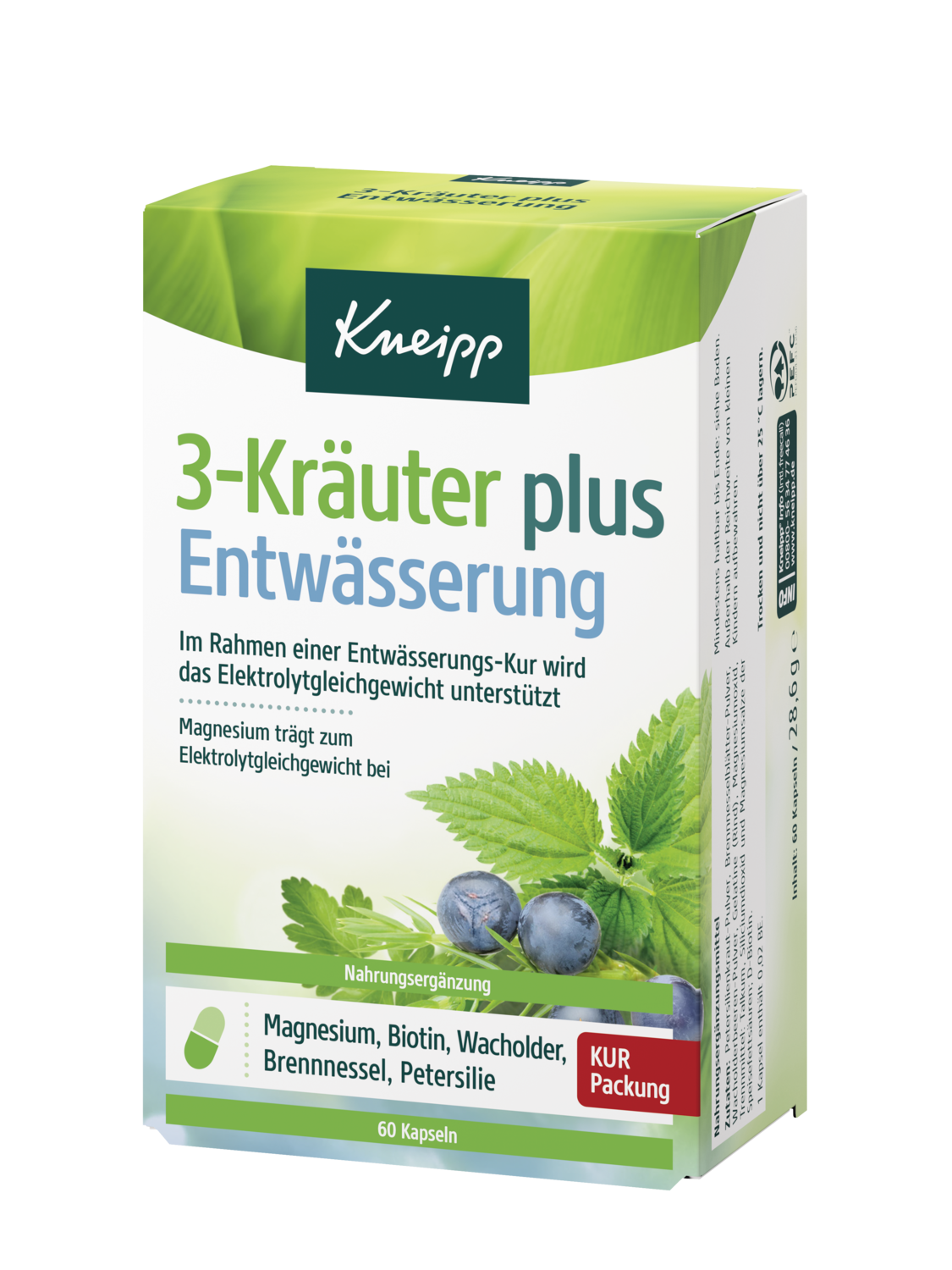 Kneipp 3-Kr&auml;uter Entw&auml;sserung Plus 60 Kapseln - Vorderansicht