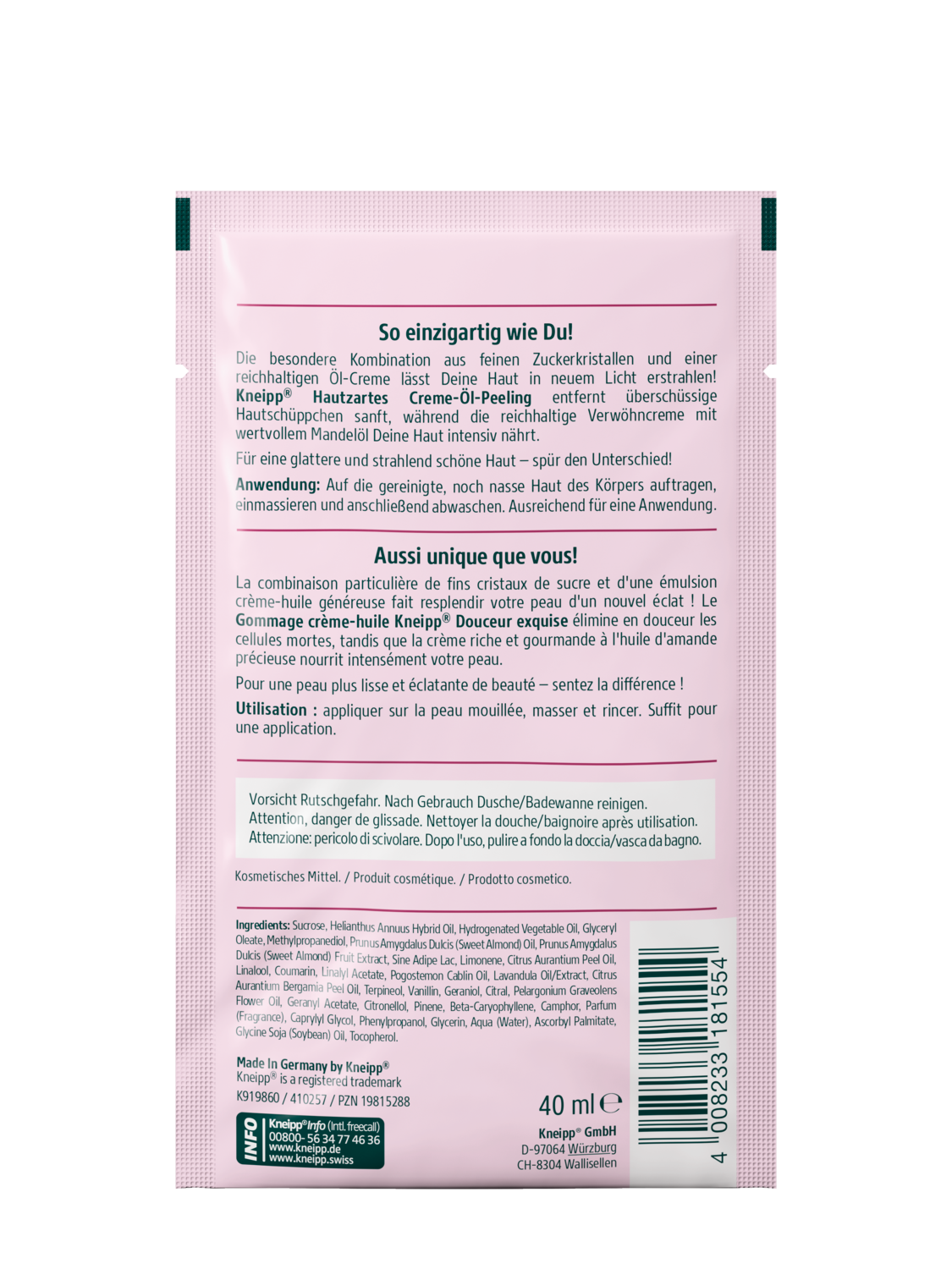 Kneipp Hautzartes Creme-&Ouml;l-Peeling 40ml - R&uuml;ckansicht