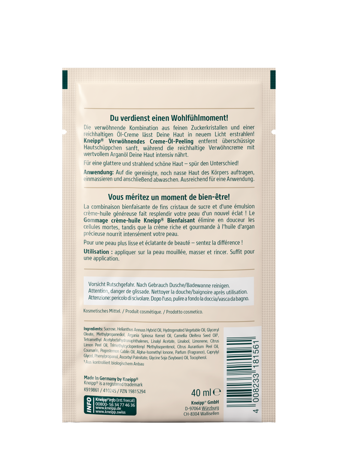 Kneipp Verw&ouml;hnendes Creme-&Ouml;l-Peeling 40ml - R&uuml;ckansicht