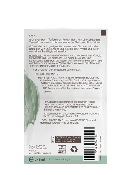 Cattier Grüne Heilerde Maske 2x6 ml - Rückansicht