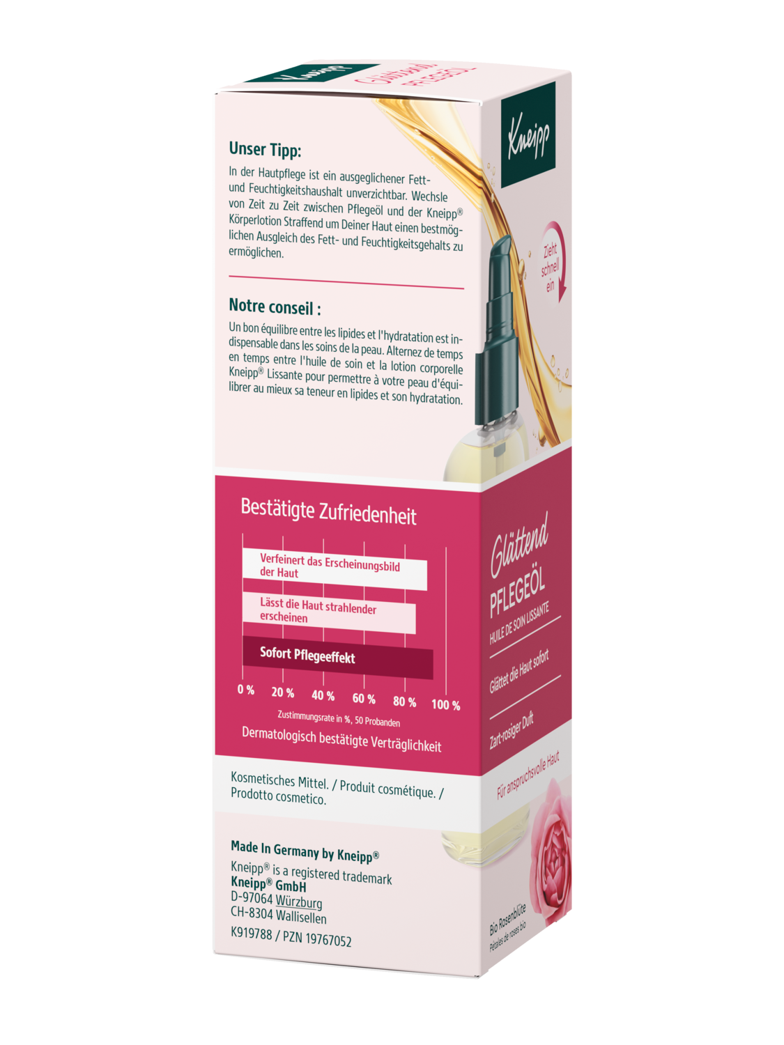 Kneipp Pflege&ouml;l Gl&auml;ttend 100ml  - Rechte Ansicht