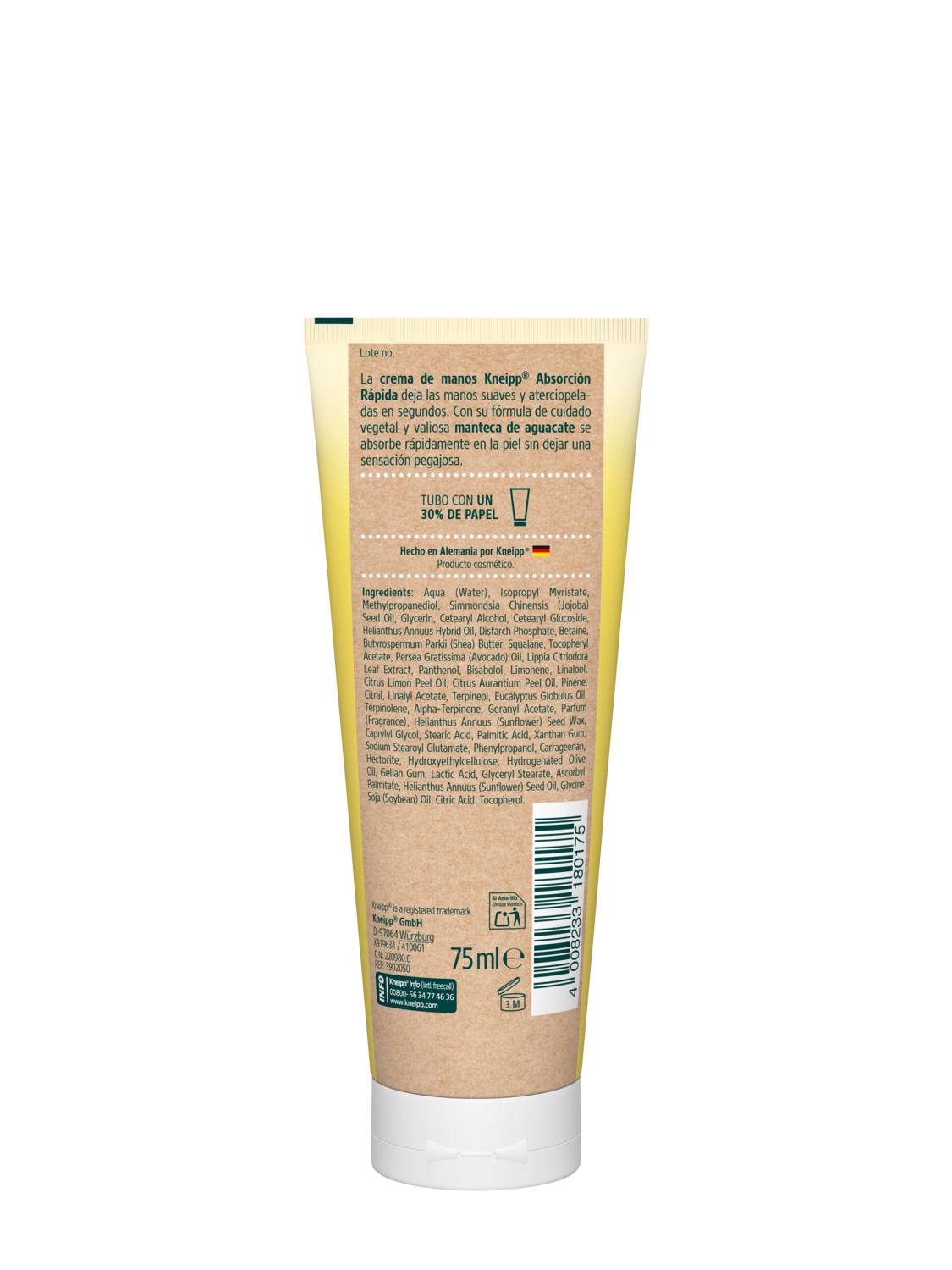 Kneipp crema manos absorci&oacute;n r&aacute;pida - Vista trasera