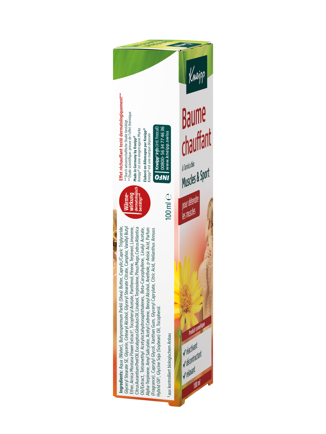 Baume chauffant &agrave; l'arnica bio - Vue de gauche