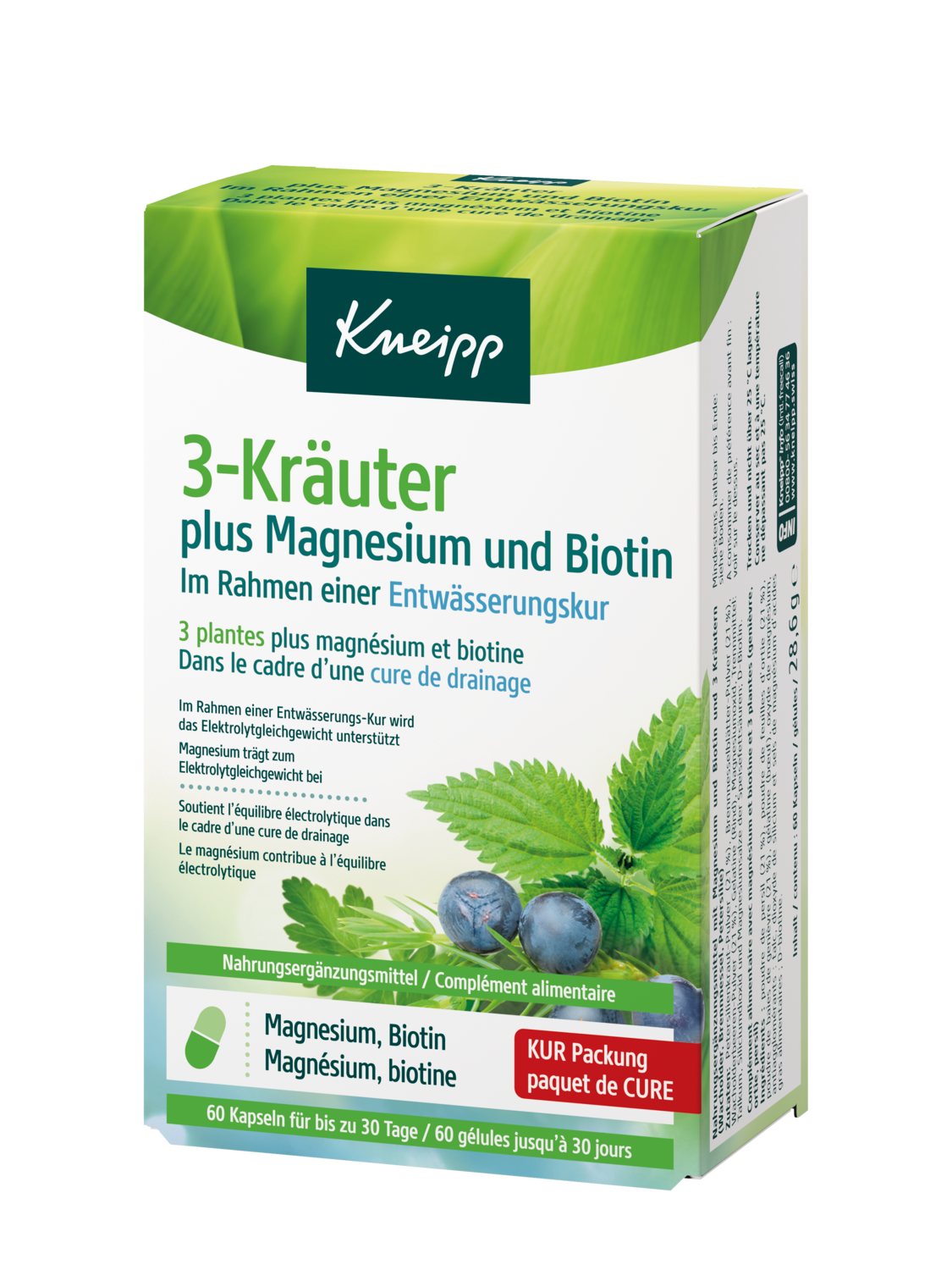 3 Plantes + Magn&eacute;sium & Biotine  Pour accompagner une cure de drainage - Vue de face