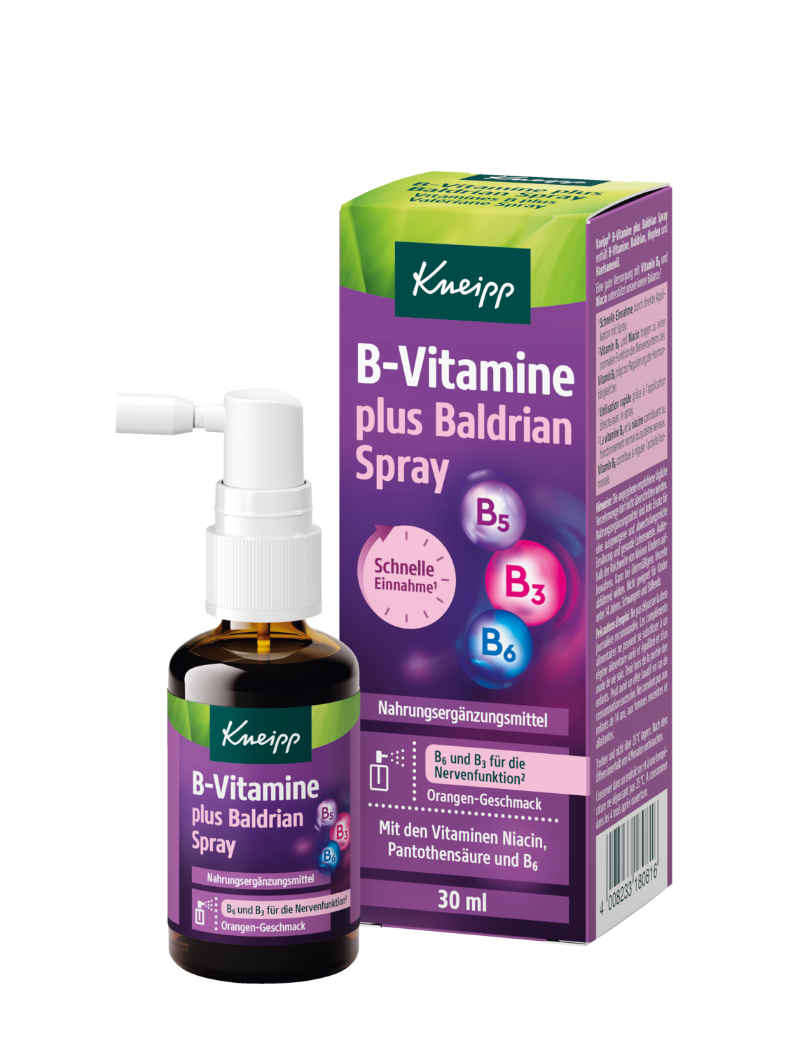 Vitamines B plus Val&eacute;riane Spray - Vue de face