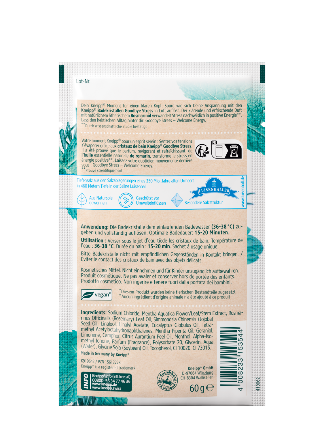 Cristaux de bain Goodbye Stress - Vue de dos