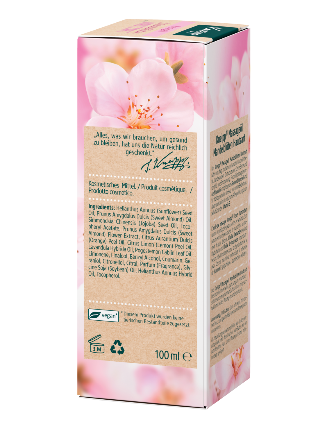 Huile de massage Fleurs damandier - Vue de gauche