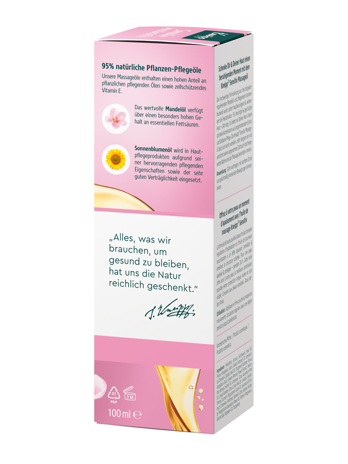 Huile de massage sensitive - Vue de gauche