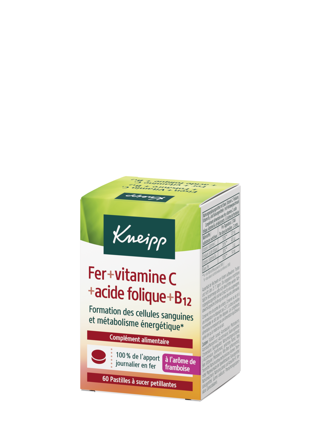 Fer + vitamines C + acide folique + B12 - Vue de dos