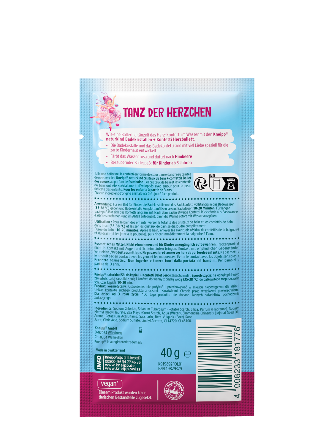 naturkind Cristaux de bain + confettis Ballet des coeurs - Vue de dos