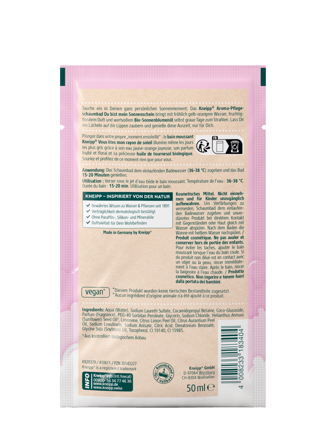 Bain moussant Vous &ecirc;tes mon rayon de solei - Vue de dos