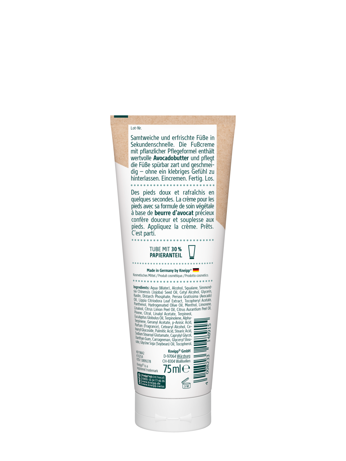 Cr&egrave;me express pour les pieds - Vue de dos