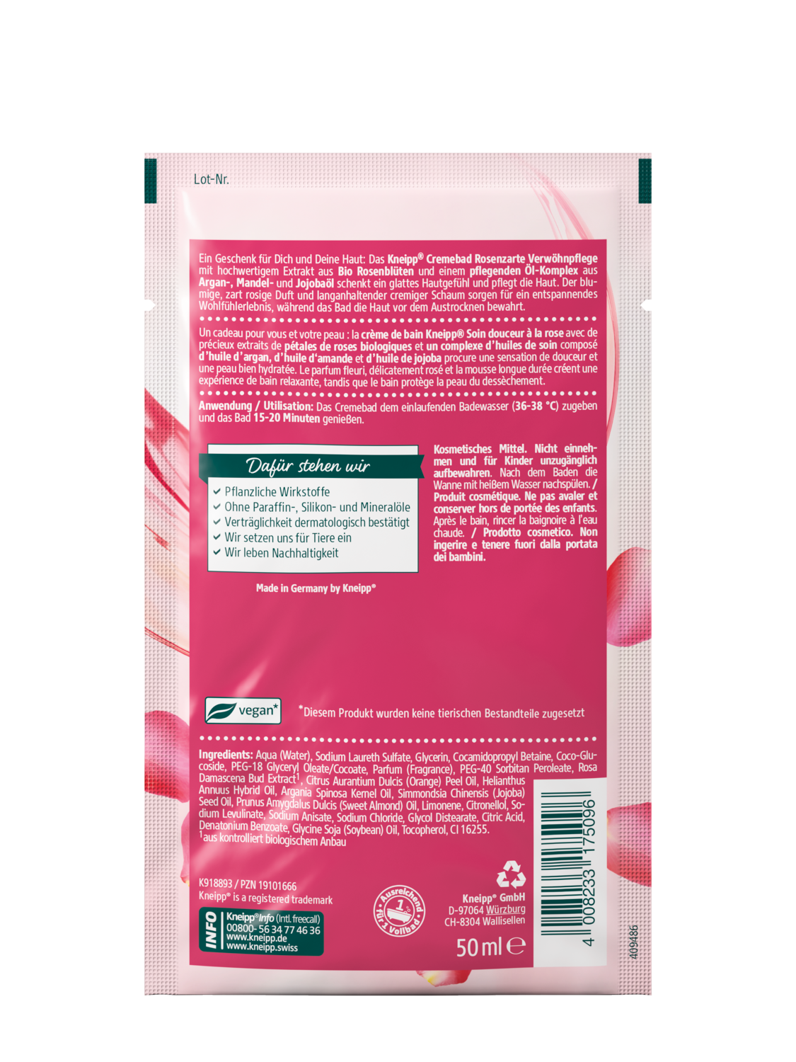 Cr&egrave;me de bain Soin douceur &agrave; la rose - Vue de dos