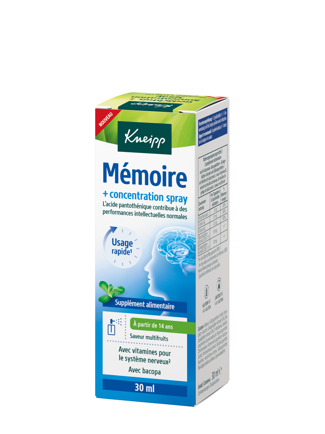 M&eacute;moire + concentration spray - Vue de dos