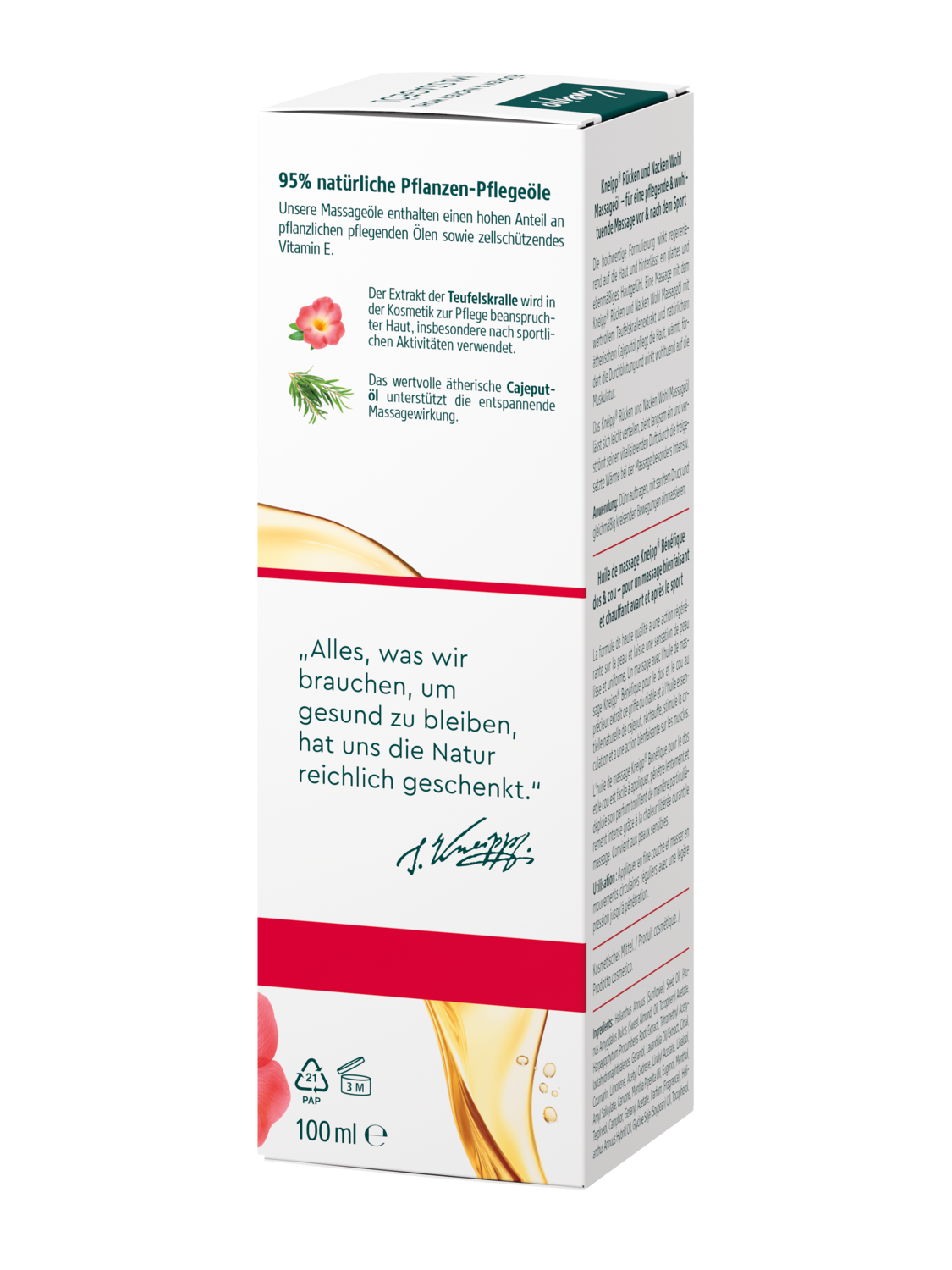 Huile de massage b&eacute;n&eacute;fique dos + cou - Vue de gauche