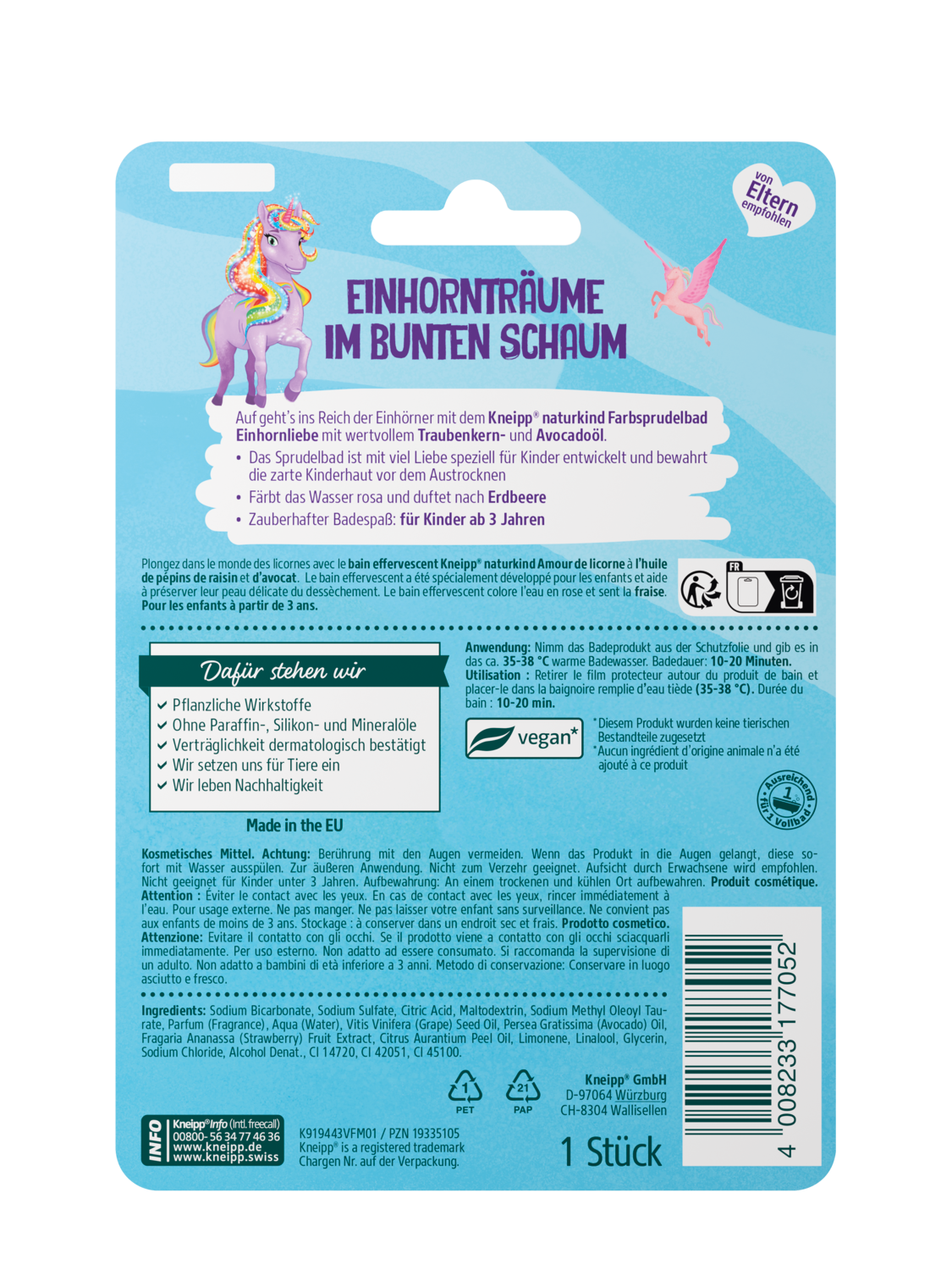 naturkind Bain effervescent Amour de licorne - Vue de dos