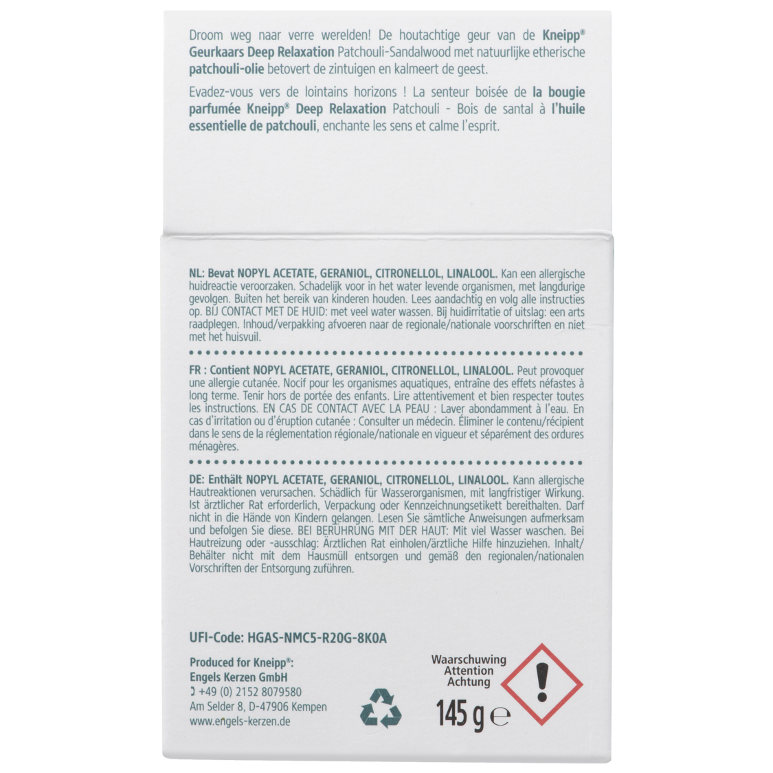 Geurkaars Deep Relaxation Patchouli Sandalwood - Achteraanzicht