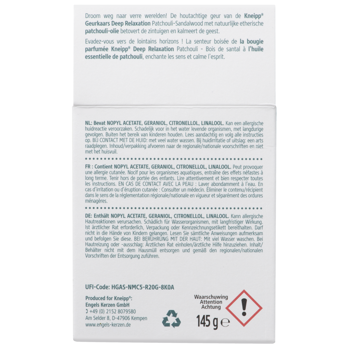 Geurkaars Deep Relaxation Patchouli Sandalwood - Achteraanzicht