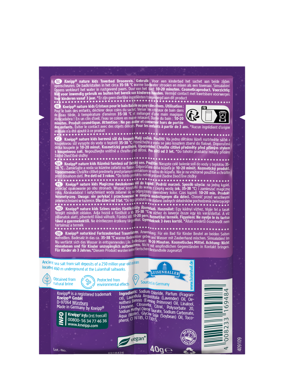 nature kids Magiczna dwukolorowa s&oacute;l do kąpieli Podr&oacute;ż marzeń, Lawenda  - Widok z tyłu