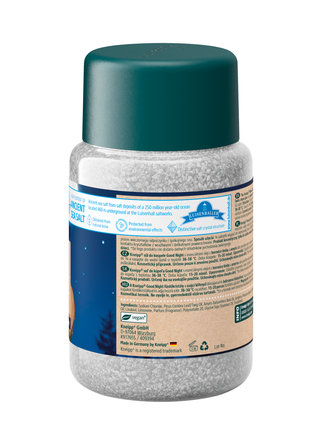  Kryształki do kąpieli z soli mineralnej Good Night Szwajcarska pinia i Amyris - Widok z prawej