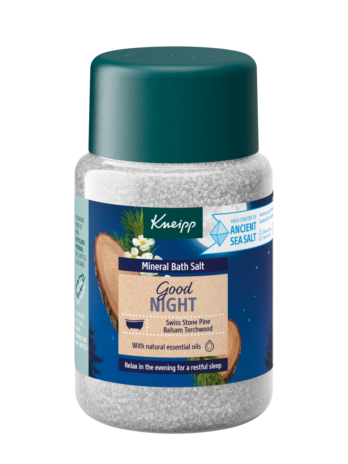  Kryształki do kąpieli z soli mineralnej Good Night Szwajcarska pinia i Amyris - Widok z przodu